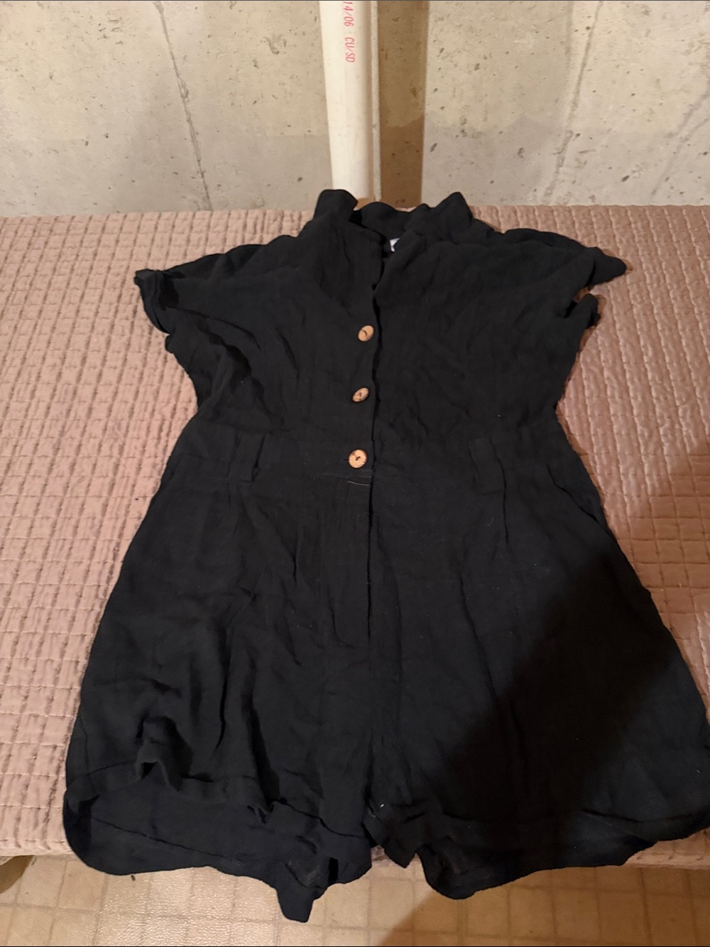 Black Button-Front Short Sleeve Romper Dress